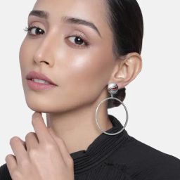 Estele Rhodium-Plated Red Hoop Drop Earrings for Women-image-92