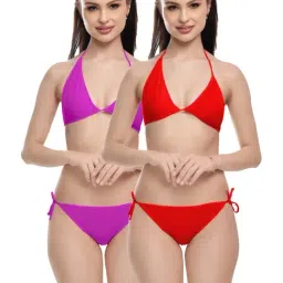 FIMS Red & Purple Plain Bra Panty Sets - Pack Of 2-image-23