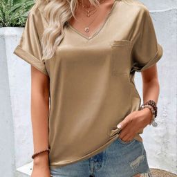 StyleCast x Revolte Women V-Neck Raw Edge T-shirt-image-96