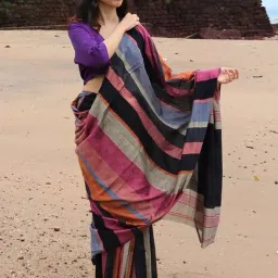 Chidiyaa Handwoven Cotton Mauve Rainbow Saree-picture-18