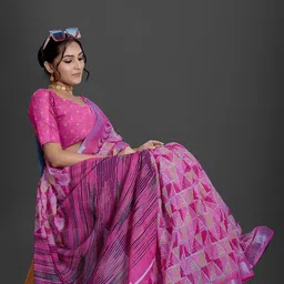 NIRMAL CREATION Abstract Printed Zari Saree With Blouse Piece image 5