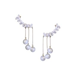 VAGHBHATT Korean Gold-Plated Artificial Stones Studded & Pearls Beaded Tasselled Ear Cuff image 5