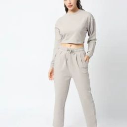 Blamblack Grey Maxi Crop Top With Pants-image-0