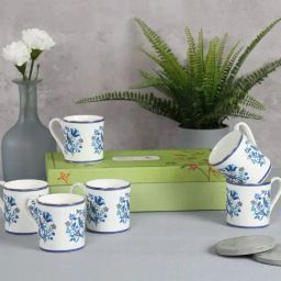 India Circus Floral Blue Bone China Coffee Mug - Set of 6 (220 ml)-image-71