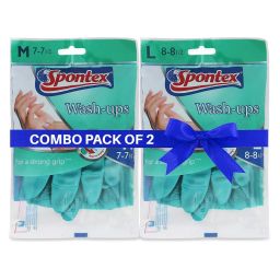 Spontex Cleaning Hand Gloves Wash Ups Anti-Slip For Everyday Household Cleaning Large & Medium Size Green (Pack of 2)-image-92