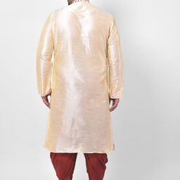 DEYANN PLUS Men Plus Size Cream-Coloured & Maroon Ethnic Motifs Printed Dupion Silk Kurta image 2