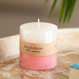 ExclusiveLane Jasmine Pink & White Soy Wax Pillar Scented Candles-image-46