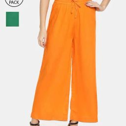 TWIN BIRDS Green & Orange Mid Rise Palazzos - Pack Of 2-picture-45