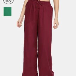 TWIN BIRDS Green & Maroon Mid Rise Palazzos - Pack Of 2-picture-29