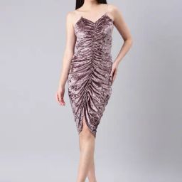 SHOWOFF Mauve Velvet Regular Fit Bodycon Dress-3