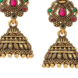 aadita Set Of 2 Gold-Plated Artificial Stones Studded Dome Shaped Jhumkas image 5