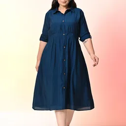 PrettyPlus by Desinoor.com Plus Size Roll-Up Sleeves Shirt Midi Dress-image-64