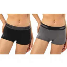 Freecultr Grey & Black Plain Boy-Shorts Panties - Pack Of 2-image-78