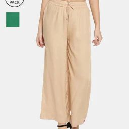 TWIN BIRDS Green & Beige Mid Rise Palazzos - Pack Of 2-picture-41