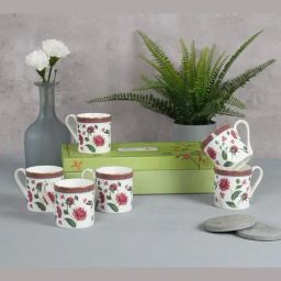India Circus Floral Pink Bone China Coffee Mug - Set of 6 (220 ml)-29