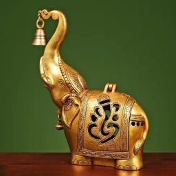 Ekaa Handicrafts Gold Brass Elephant Lamp With Small Diya-image-60