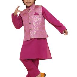 AJ Dezines Kids Pink Floral Print Full Sleeves Kurta, Pyjamas & Waistcoat-picture-11