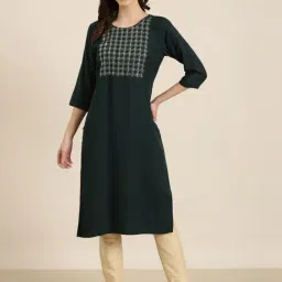 SHOWOFF Teal Cotton Regular Fit Kurta-image-86