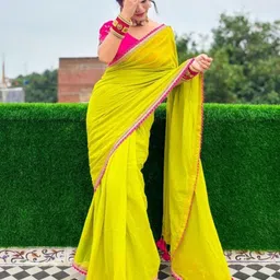VRAGI Pure Georgette Leheriya Saree-image-13