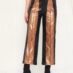 TANDUL Women Leather Colourblocked Original Mid-Rise Cropped Culottes Trousers-image-33