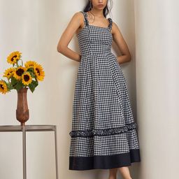 Maisolos Women Checked Fit and Flare Maxi Pure Cotton Dress-image-56