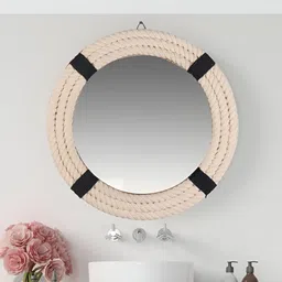 Creation India Craft Beige & Black Braided Jute Round Wall Mirror-image-66