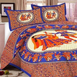 Aura Blue And Yellow Printed Pure Cotton 144 TC Queen Bedsheet Set 2.10 m X 2.30 m-image-45