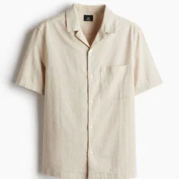 H&M Regular Fit Short-Sleeved Linen-Blend Shirt-image-91