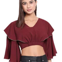OTIRA Women V Neck Flared Sleeve Bardot Crop Top-image-14