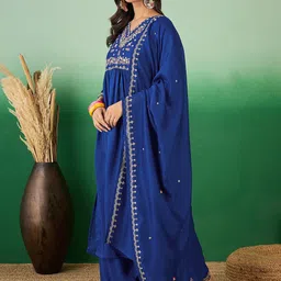 Sangria Women Floral Embroidered Kurta with Palazzo & Dupatta-14