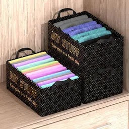 Kuber Industries Black 3 Pieces Printed Foldable Drawer Organisers-36