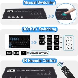 ETZIN 4K HDMI 4x1 Quad KVM Multi-viewer is a high performance with four HD screen segmentation and seamless switching output switch-EPL-990H. image 5
