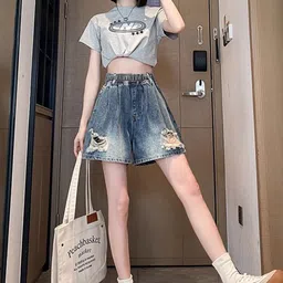 StyleCast Women Washed Loose Fit High-Rise Distressed Denim Shorts-picture-14
