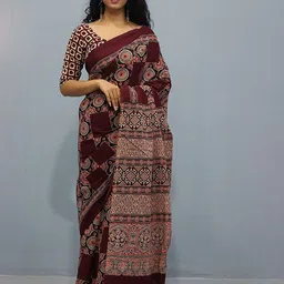 Craft Musium Ethnic Motifs Pure Cotton Bagru Saree-image-48