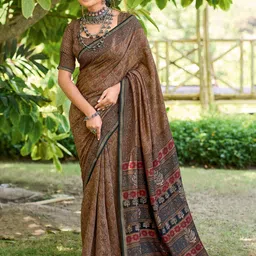 Mitera Ethnic Motifs Printed  Zari Block Print Saree-7