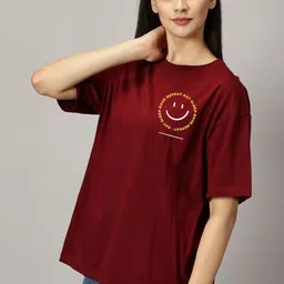 URBANICE Women Printed V-Neck Drop-Shoulder Sleeves T-shirt-image-65