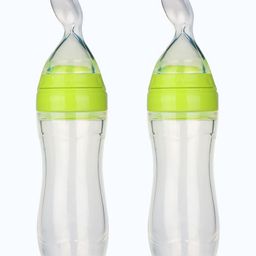 Safe O Kid Silicone Squeezy Food Feeder Spoon Green Pack of 2 - 90 ml each-20