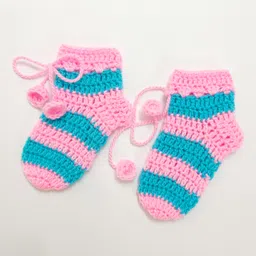 Little Peas Striped Pattern Handmade Socks - Light Pink Light Blue-picture-6