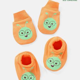 Babyoye Eco-Conscious & Eco-Jiva Cotton Caterpillar Print Mittens & Booties -Orange-picture-16
