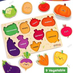 Intelliskills Wooden Hide N' Seek Vegetables Puzzle|Shapes Matching Puzzle | Early Learning & Educational Board Puzzle  - 9 Pieces-4