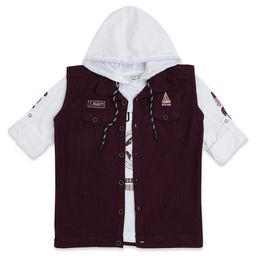 CAVIO Full Sleeves Be Unique Earth Printed Hooded Tee With Solid Shirt Style Jacket - Violet-image-14