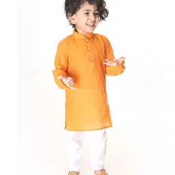 VASTRAMAY SISHU Pure Cotton Full Sleeves Solid  Kurta Pyjama Set -Mustard Yellow And White-picture-43