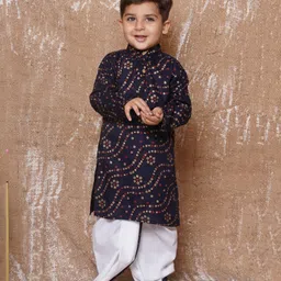 AJ Dezines Pure Cotton Full Sleeves Bandhej   Printed Kurta And Dhoti Set - Blue-picture-10