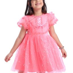 Mark & Mia Sleeveless Party Frock With Net Sequine Detailing - Red-image-34