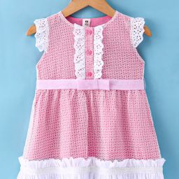 ToffyHouse Frill Sleeves  A Line Honeycomb Textured Fabric Party Frock with Frill Detailing - Pink-picture-28