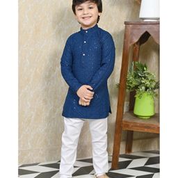 BT DEZINES Full Sleeves Chikankari Embroidered & Sequin Embellished Kurta & Pajama - Midnight Blue-image-98