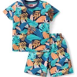 Babyhug Cotton Knit Half Sleeves Night Suit With Tropical Theme - Blue-image-98