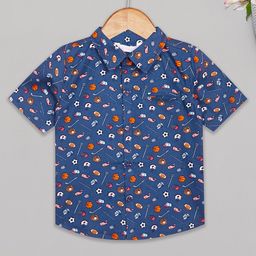 Budding Bees Half Sleeves Football & Cap Printed Shirt - Blue-image-54