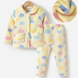 Kookie Kids Full Sleeves Night Suit with Heart Print - Yellow-image-37