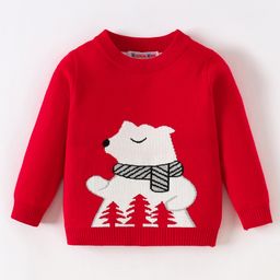 Kookie Kids Full Sleeves Pullover Sweater With Bear Design - Red-image-59